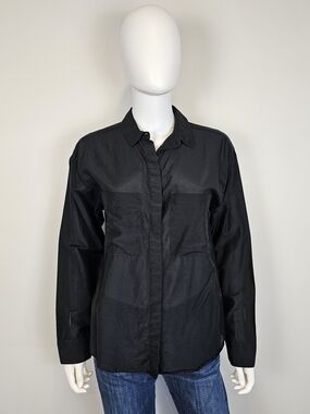 Grana Black Collared Long Sleeve Button Closure Top Sz S
